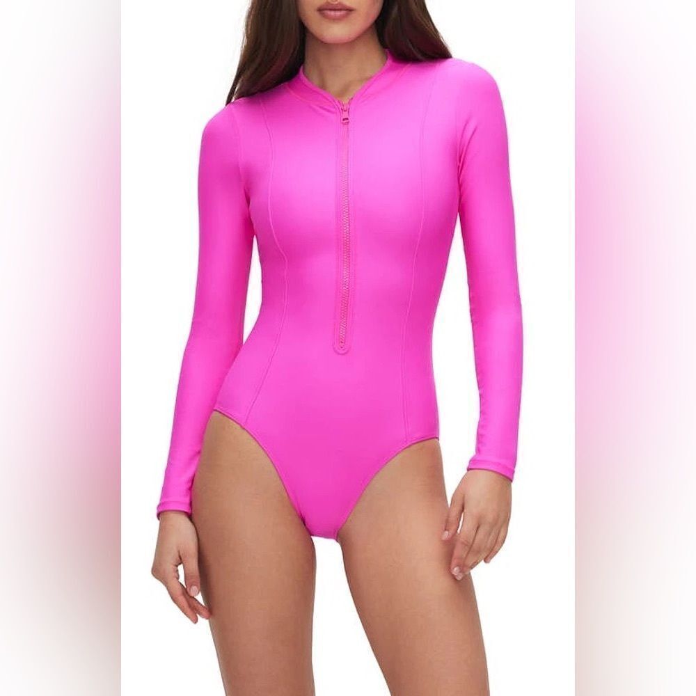 Good American Good Long Sleeve One-Piece Rashguard Swimsuit